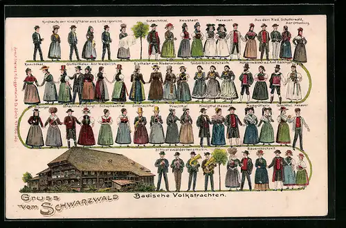 Präge-AK Schwarzwald, Badische Volkstrachten