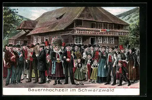 Präge-AK Schwarzwald, Bauernhochzeit in Schwarzwälder Tracht