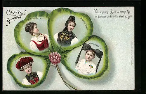 AK Schwarzwald, Damen in Schwarzwälder Tracht, Kleeblatt
