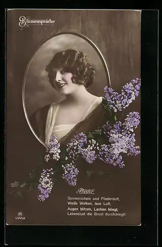 AK Schöne Frau mit Flieder