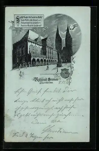 Mondschein-AK Bremen, Blick auf Rathaus