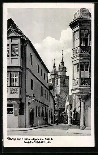 AK Bayreuth, Brautgasse mit Blick auf die Stadtkirche, Strassenpartie
