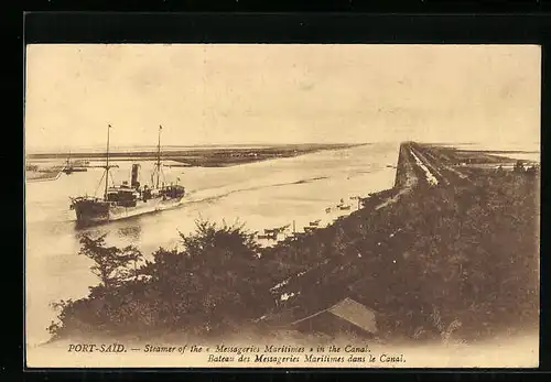 AK Port-Said, Steamer of the Messageries Maritimes in the Canal