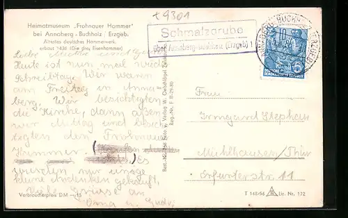 AK Landpoststempel Schmalzgrube über Annaberg-Buchholz /Erzgeb