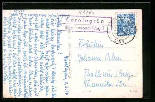 AK Landpoststempel Carolagrün über Auerbach /Vogtl.