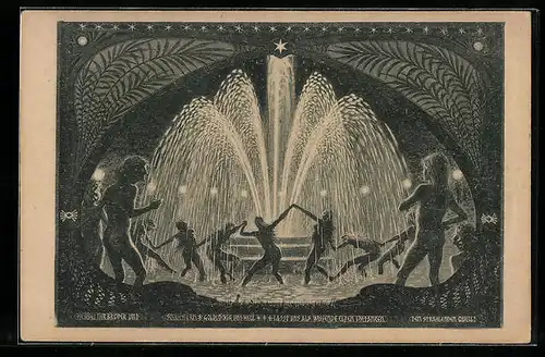 Künstler-AK Fidus: Der Strahlende Quell, Figuren tanzen um Springbrunnen