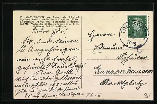 Künstler-AK Fidus: Wasserrosen, Uferpartie mit Figuren im Ruderboot