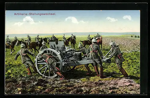 AK Deutsche Soldaten beim Artillerie-Stellungswechsel
