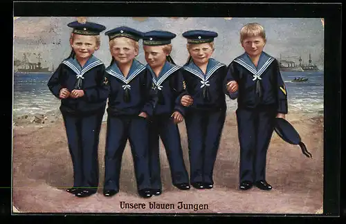 AK Jungen im Matrosenanzug, Unsere blauen Jungen, Kinder Kriegspropaganda