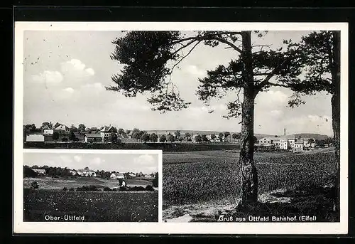 AK Üttfeld /Eifel, Ortsansicht mit Bahnhof, Ober-Üttfeld