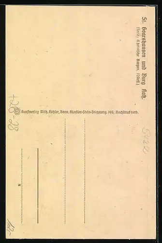 Steindruck-AK St. Goarshausen, Ortsansicht mit Burg Katz