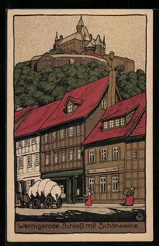 Steindruck-AK Wernigerode, Schloss mit Schöneecke