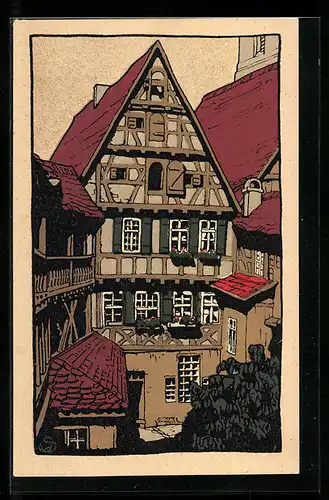 Steindruck-AK Dinkelsbühl, Hezel`scher Hof