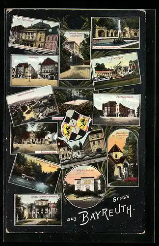 AK Bayreuth, Kgl. Opernhaus, Eremitage, Schloss Fantasie, Jean-Paul-Denkmal, Villa Wahnfried