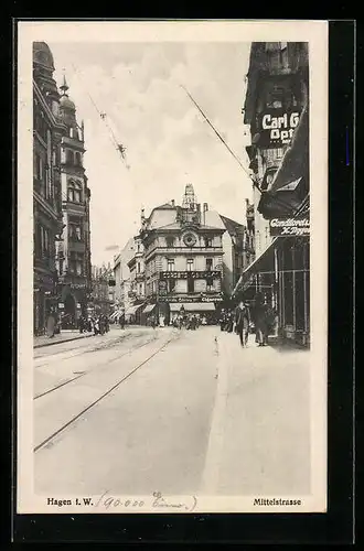 AK Hagen i. W., Blick in die Mittelstrasse