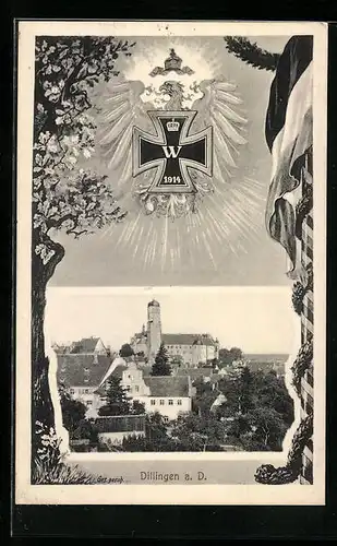 AK Dillingen a. D., Ortsansicht aus der Vogelschau, Eisernes Kreuz