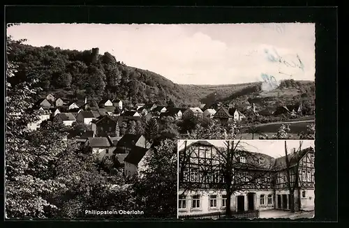 AK Philippstein /Oberlahn, Gasthaus u. Pension zur Linde, Ortsansicht