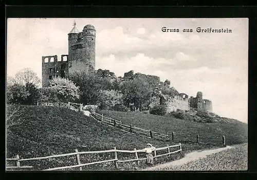 AK Greifenstein, Ortspartie mit Ruine