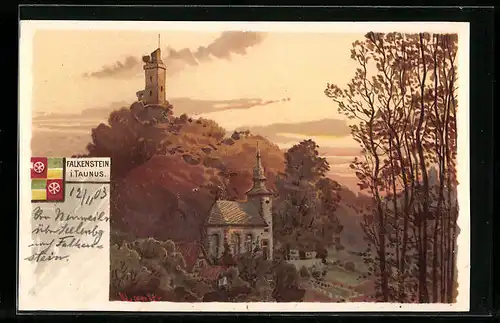 Künstler-AK Falkenstein /Taunus, Ortspartie mit Kirche