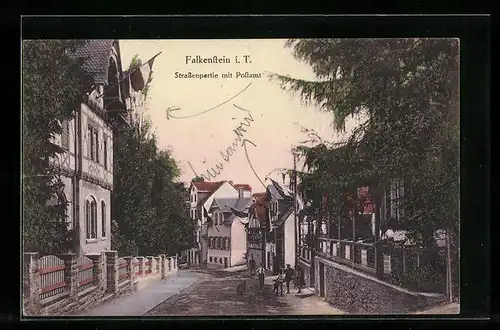 AK Falkenstein i. T., Strassenpartie mit Postamt