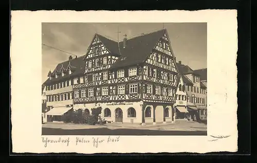 AK Schorndorf, Marktplatz mit Apotheke im Fachwerkhaus