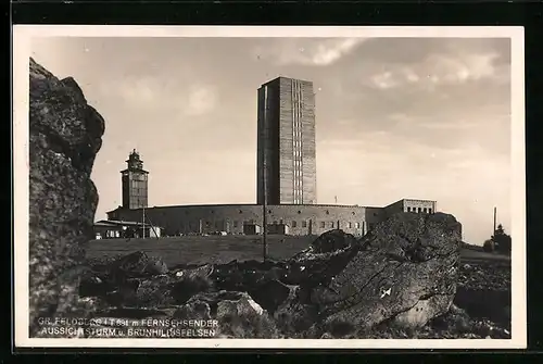 AK Gr. Feldberg, Fernsehsender, Aussichtsturm und Brunhildisfelsen, Landpoststempel