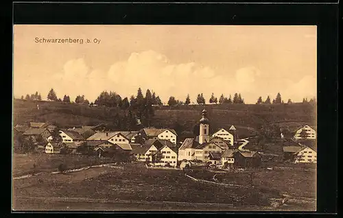 AK Schwarzenberg b. Oy, Blick zur Kirche im Ort