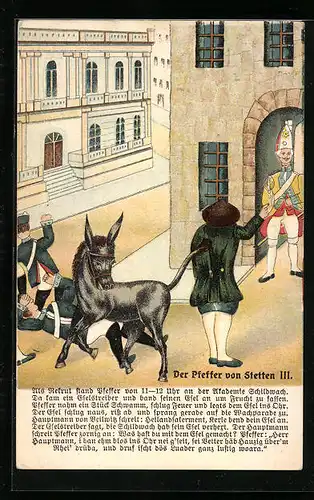 Künstler-AK Stetten, der Pfeffer mit Esel und Wache