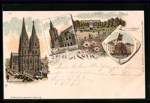 Lithographie Cöln, Dom, Rathaus, Flora