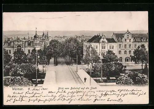 AK Weimar, Blick vom Bahnhof auf die Stadt