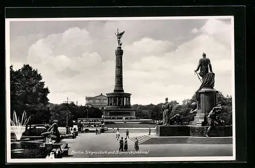 AK Berlin, Siegessäule und Bismarckdenkmal