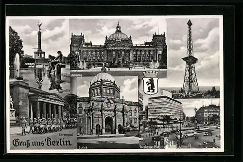 AK Berlin, Siegessäule, Reichstag, Potsdamer Platz