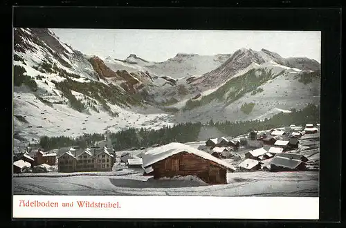 AK Adelboden, Gesamtansicht im Schnee mit Blick auf den Wildstrubel