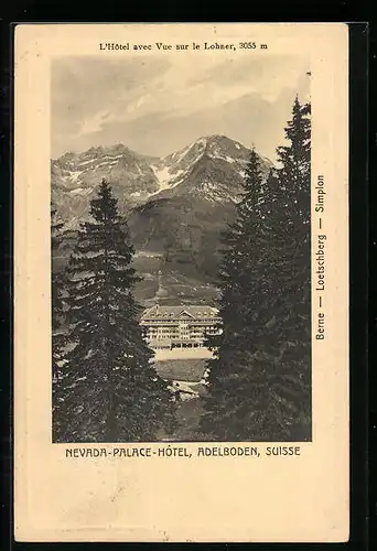 Präge-AK Adelboden, Blick vom Wald auf das Nevada-Palace-Hotel