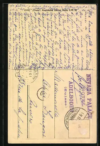 Präge-AK Adelboden, Blick vom Wald auf das Nevada-Palace-Hotel