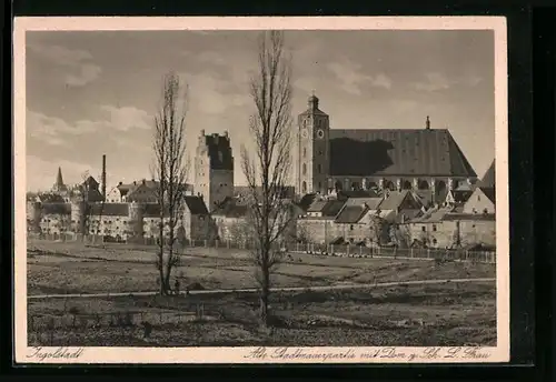 AK Ingolstadt, Alte Stadtmauerpartie mit Dom