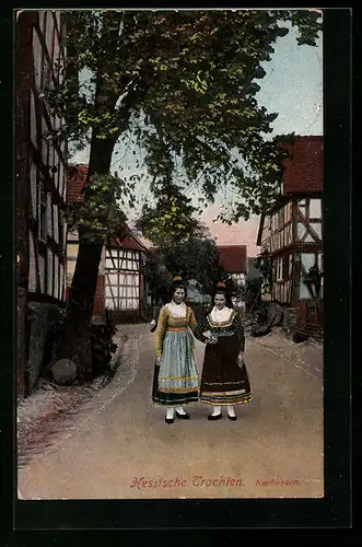 AK Zwei Damen in hessischer Volkstracht