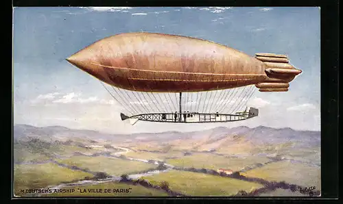 AK Zeppelin La Ville de Paris überfliegt Felder und Wiesen