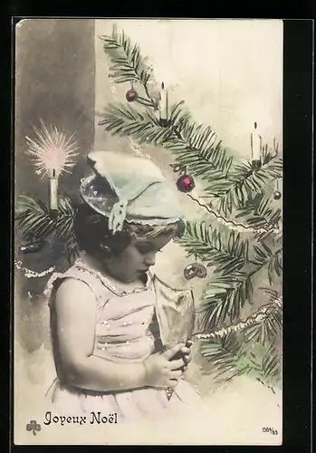 Foto-AK RPH SBW 1564 /65: Mädchen mit Zuckertüte am Weihnachtsbaum