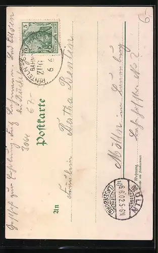 Lithographie Pärchen im Garten in Tracht aus Umgegend von Bad Eilsen