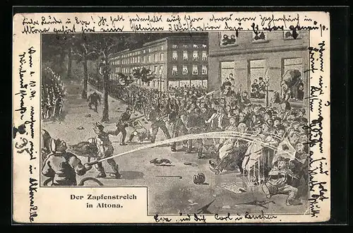 Lithographie Hamburg-Altona, Der Zapfenstreich in Altona