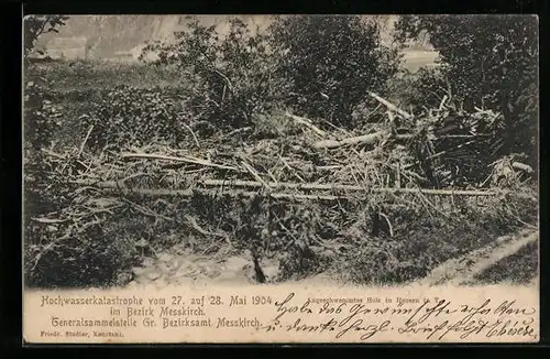 AK Hausen im Tal, Angeschwemmtes Holz nach Hochwasser-Katastrophe 1904
