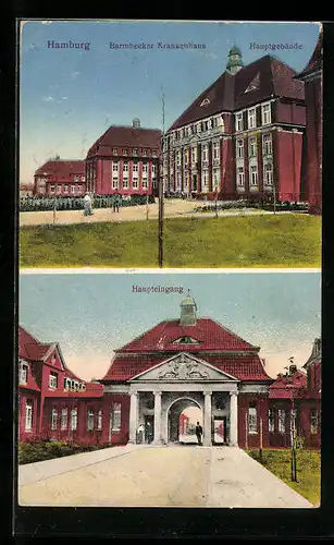 AK Hamburg, Barmbecker Krankenhaus, Hauptgebäude und Haupteingang
