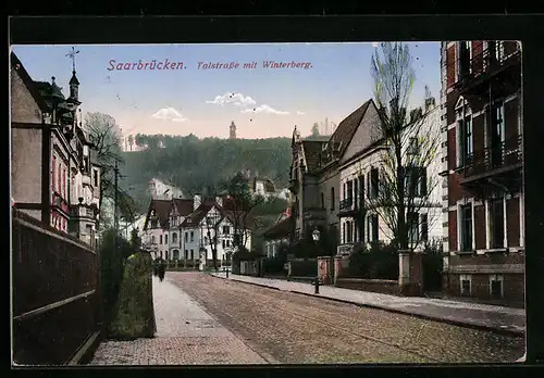 AK Saarbrücken, Talstrasse mit Winterberg