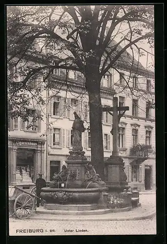 AK Freiburg i. Br., Unter Linden, Denkmal
