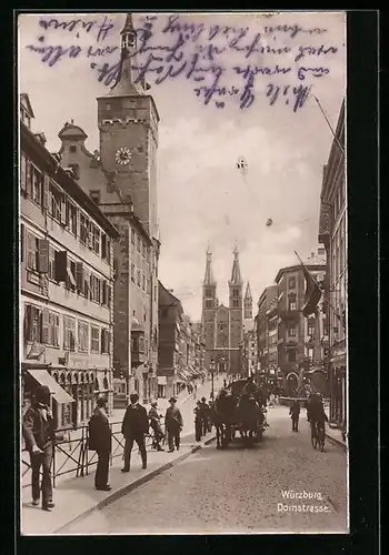 AK Würzburg, Domstrasse mit Passanten