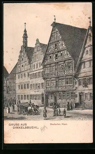 Künstler-AK Dinkelsbühl, Gasthof Deutsches Haus, Strassenpartie
