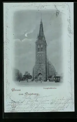 Mondschein-AK Duisburg, Josephkirche im Vollmondlicht