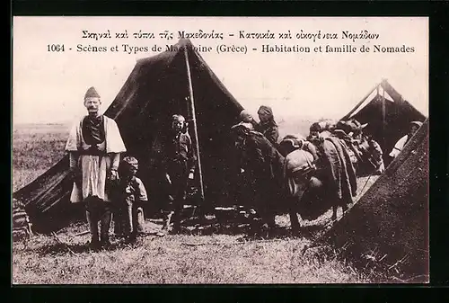 AK Macedoine (Grece), Habitation et famille de Nomades