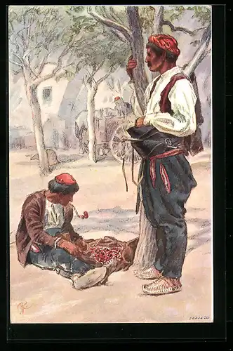 Künstler-AK Spalato, Männer in Tracht mit Tabakspfeifen